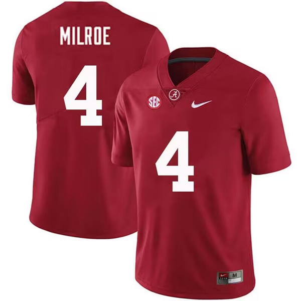 Men's Alabama Crimson Tide #4 Jalen Milroe Red Stitched Football Jersey